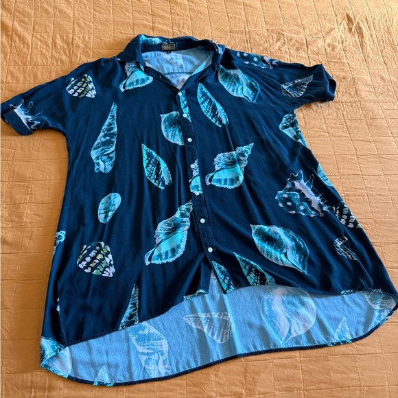 Blue Seashell Print Button-Up Shirt - Picture 1 of 7